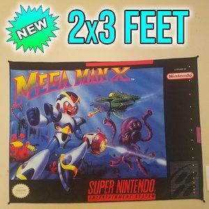 Mega Man X 2x3 foot tapestry / Super Nintendo banner wall flag game room SNES